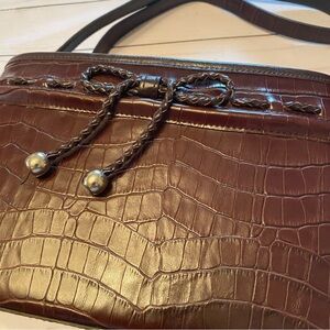 Brown Faux Crocodile Shoulder Bag